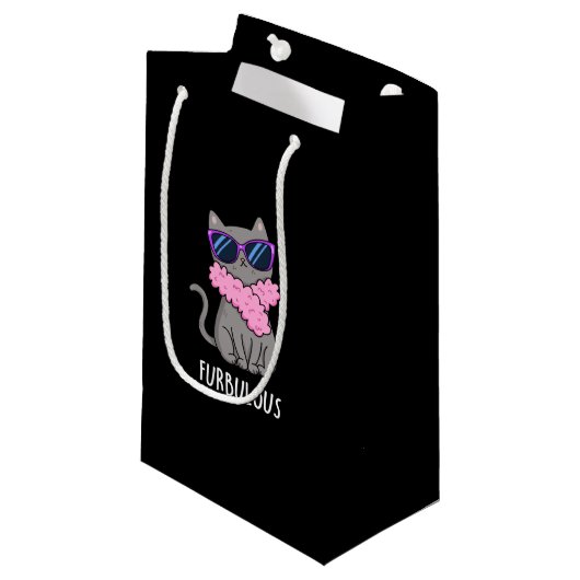 Furbulle Funny Elegant Cat Pun Dark BG Klein Cadeauzakje (Voorkant Gekanteld)