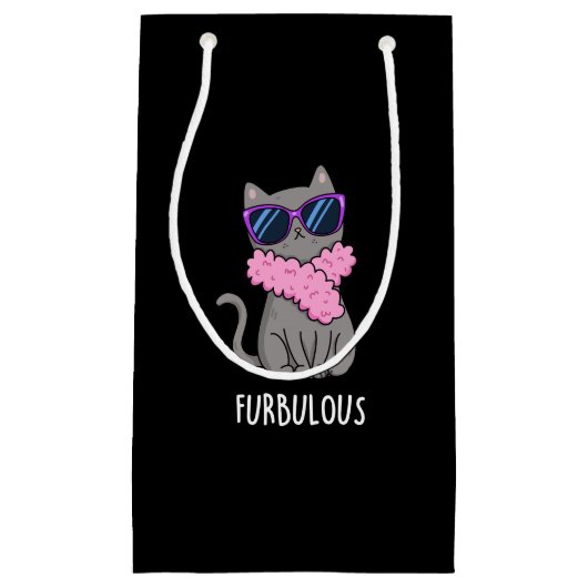 Furbulle Funny Elegant Cat Pun Dark BG Klein Cadeauzakje (Voorkant)
