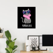Furbulle Funny Elegant Cat Pun Dark BG Poster (Thuiskantoor)