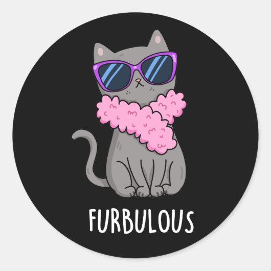 Furbulle Funny Elegant Cat Pun Dark BG Ronde Sticker (Voorkant)