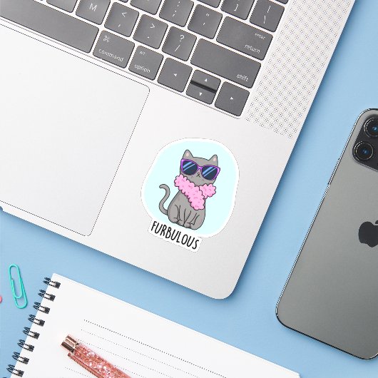 Furbulous Funny Elegant Cat Pun Sticker (Laptop met iPhone)