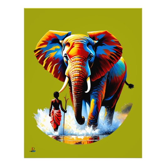 Furchtloser Junge trifft Elefantenbullen Foto Afdruk (Voorkant)