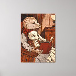 Furet die een jonge fret leest canvas afdruk