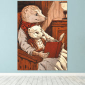 Furet die een jonge fret leest canvas afdruk (Insitu (Houten vloer))