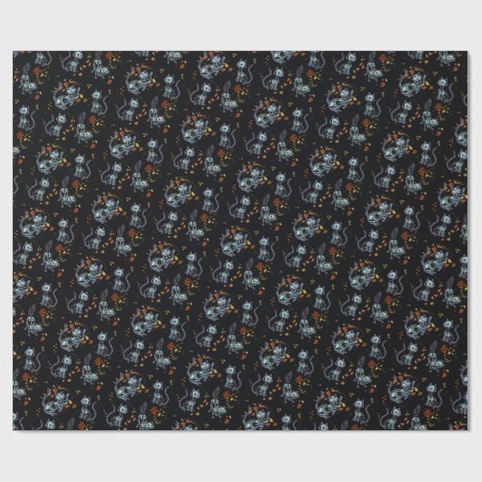 Furever Friends Spooky Ghost Cats Wrapping Paper Cadeaupapier (Vlak)