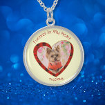 Furever In Mijn Hart Pet Foto Geplakt Poot Print Sterling Zilver Ketting<br><div class="desc">Furever In My Heart memorial aandenken aandenken met een rood en zwart geruite poot print ontwerp en een faux glitter outline. Voeg uw huisdier foto en de naam van uw huisdier. Alle tekst kan worden aangepast.</div>