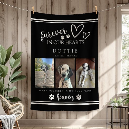 Furever In Our Hearts Dog Memorial Photo Blanket Fleece Deken