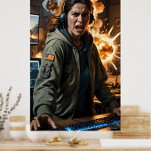 Furieuze gamer explosie scène foto afdruk poster (Keuken)