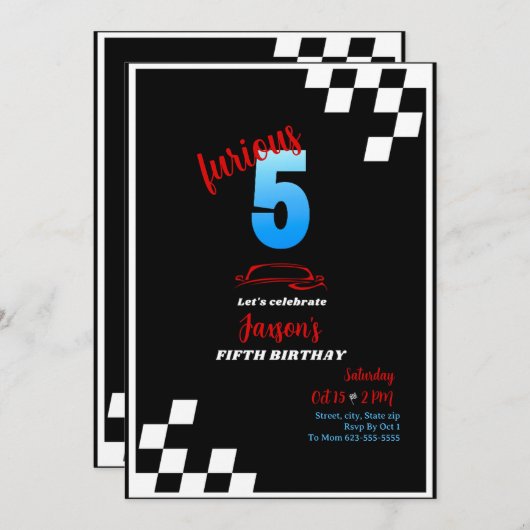 Furious 5 verjaardagsuitnodiging kaart (Voorkant / Achterkant)