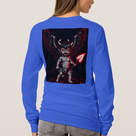 Furious Cupid: Red-Eyed Cherub met duivelse flair T-shirt (Achterkant)