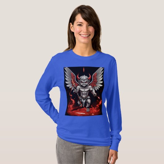 Furious Cupid: Red-Eyed Cherub met duivelse flair T-shirt (Voorkant volledig)