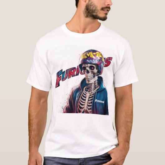 Furious Rider: Edgy Skeleton Biker Art t shirt (Voorkant)