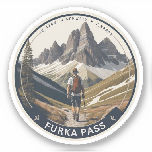 Furka Pass wandelingen Zwitserse Alpine Road Trip Sticker (Voorkant)