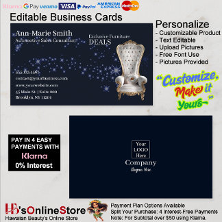 Furniture Sales Sparkle Chair Black Business Card Visitekaartje