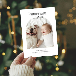 Furry and Bright Christmas Baby en hondenfoto Feestdagenkaart
