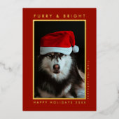 Furry and Bright Paw Print Red Pet Photo Christmas Folie Feestdagenkaart (Voorkant)