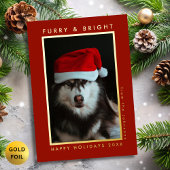 Furry and Bright Paw Print Red Pet Photo Christmas Folie Feestdagenkaart