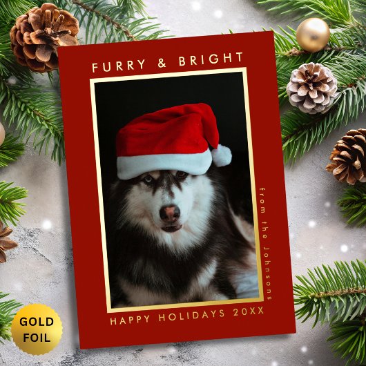 Furry and Bright Paw Print Red Pet Photo Christmas Folie Feestdagenkaart