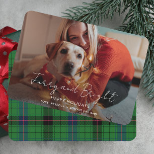Furry and Bright Photo Tartan Christmas Feestdagenkaart