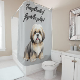 Furry Bliss: speelse pup in zachte tinten Douchegordijn