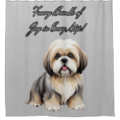 Furry Bliss: speelse pup in zachte tinten Douchegordijn (Voorkant)