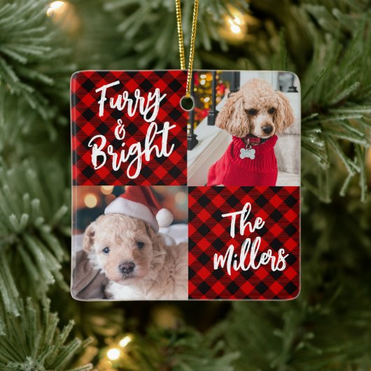 Furry & Bright Dog 2-foto met Kerstmis Keramisch Ornament (Boom)