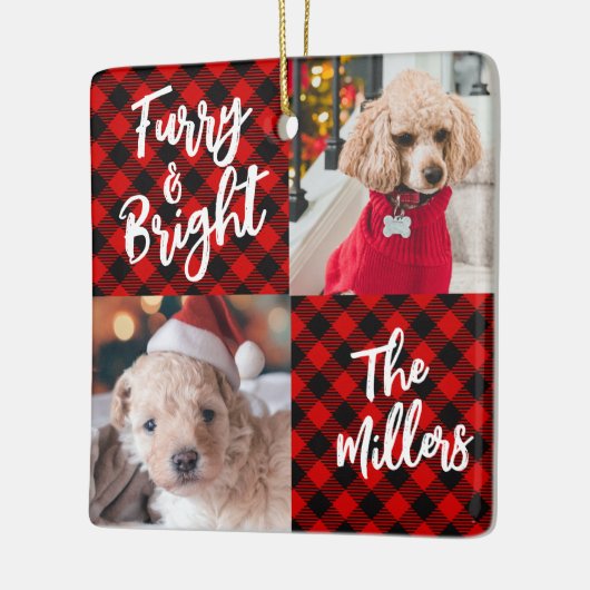 Furry & Bright Dog 2-foto met Kerstmis Keramisch Ornament (Links)