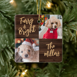 Furry & Bright Dog 2 Foto Rustige Kerstmis Keramisch Ornament