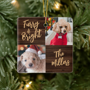 Furry & Bright Dog 2 Foto Rustige Kerstmis Keramisch Ornament