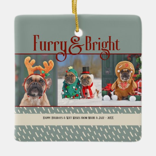 Furry & Bright Dog Christmas Photo Holiday Keramisch Ornament (Voorkant)