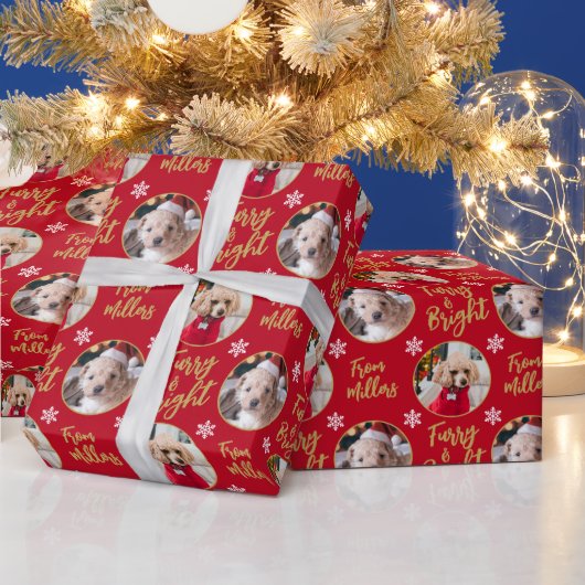 Furry & Bright Dog Foto met kerstsnowflake Cadeaupapier (Feestdagen)