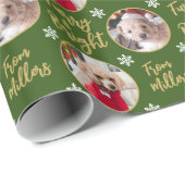 Furry & Bright Dog Foto met kerstsnowflake Green Cadeaupapier (Rol Hoek)