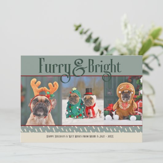 Furry & Bright Dog Kerstfoto Vakantie Kaart (Staand voorkant)