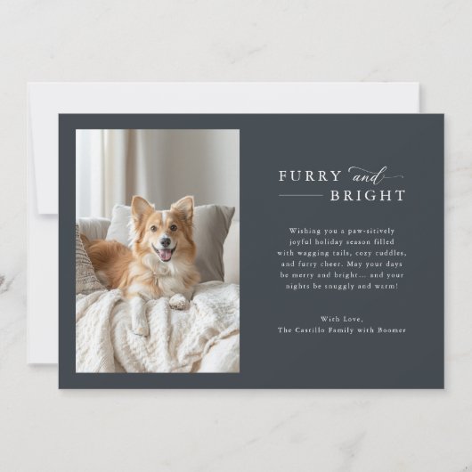 Furry & Bright Minimalistische Hond Kerst Donkere  Feestdagenkaart (Voorkant)