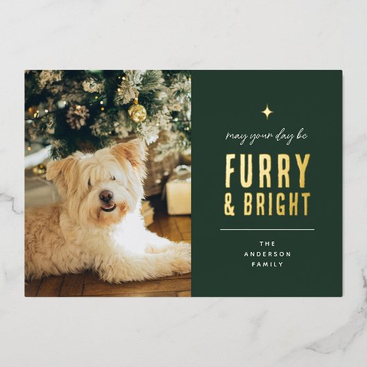Furry & Bright Modern Dog Photo Collage Christmas Folie Feestdagenkaart (Voorkant)