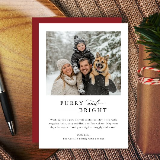 Furry & Bright Moderne Familie Hond Foto Kerstmis Feestdagenkaart