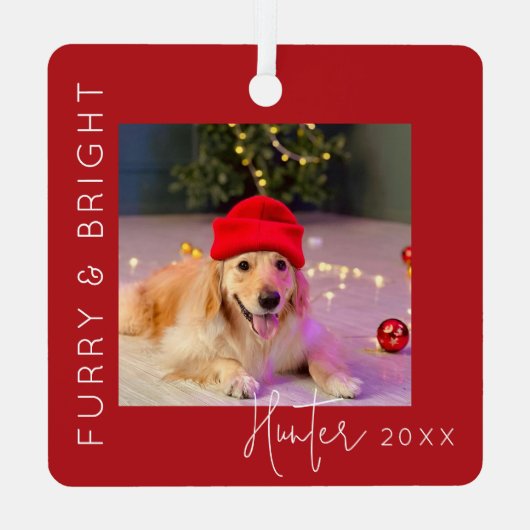 Furry & Bright | Pet Foto Kerstboom Metalen Ornament (Achterkant)