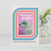 Furry & Bright Retro Stripe Dog Holiday-fotokaart Kaart (Staand voorkant)