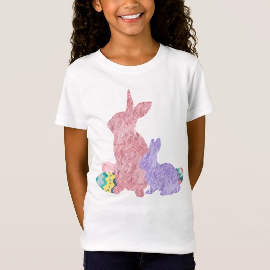 Furry Bunnies Roze Paarse Paaseieren Waterverf T-shirt (Voorkant)