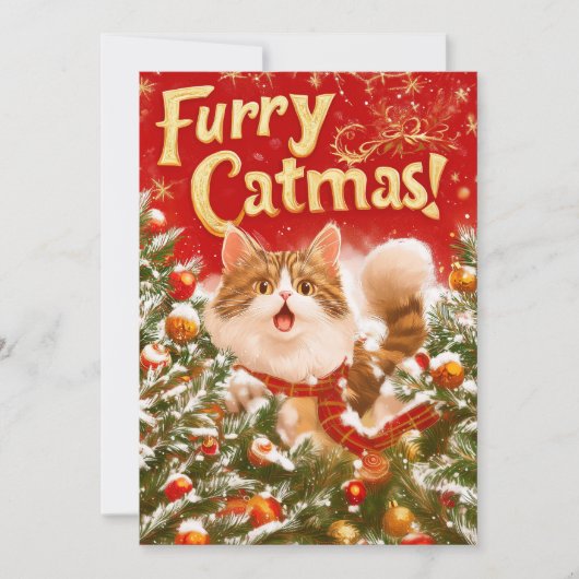 "Furry Catmas!" Vlakke Kerstkaart (Voorkant)