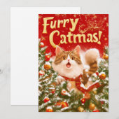"Furry Catmas!" Vlakke Kerstkaart (Voorkant / Achterkant)