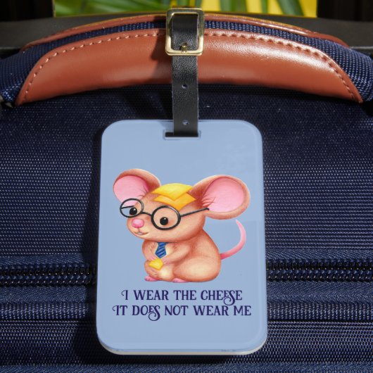 Furry Cheese Man Business Mouse Tie Glasses Nerdy Bagagelabel (Voorkant Insitu 2)