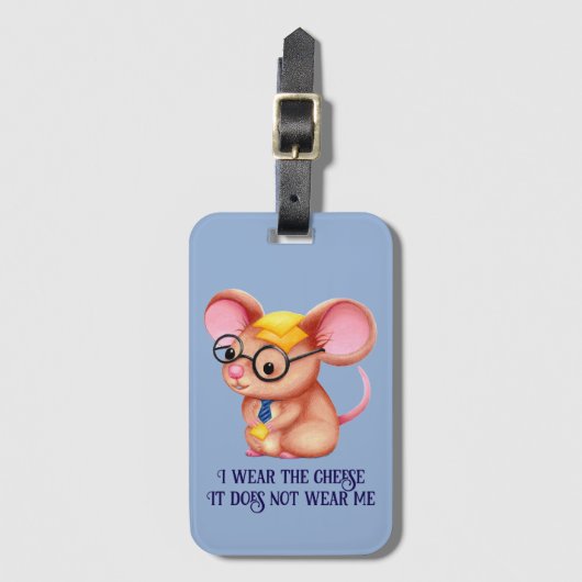 Furry Cheese Man Business Mouse Tie Glasses Nerdy Bagagelabel (Voorkant (verticaal))