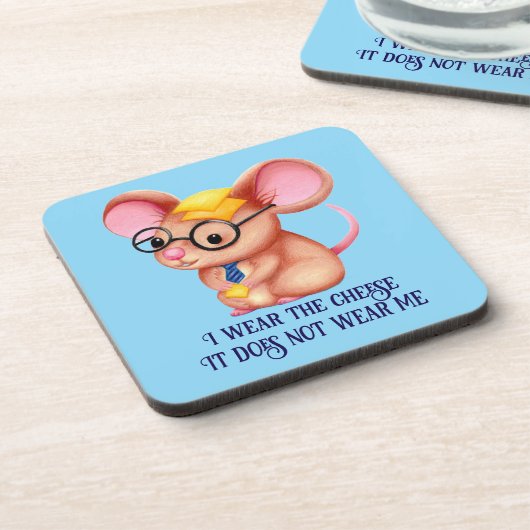 Furry Cheese Man Business Mouse Tie Glasses Nerdy Bier Onderzetter (Linkerzijde)