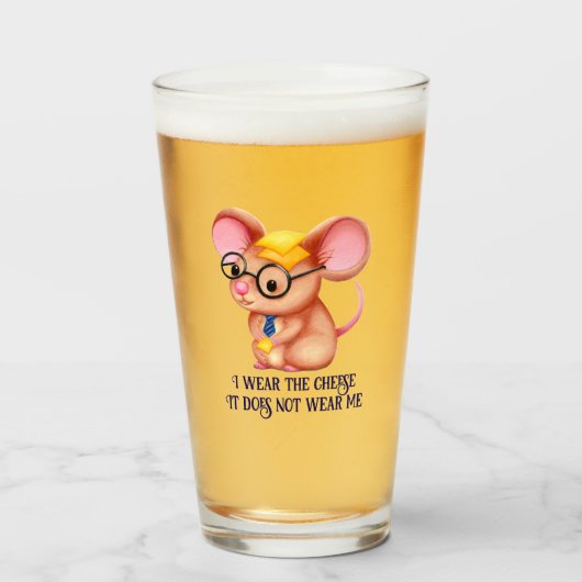 Furry Cheese Man Business Mouse Tie Glasses Nerdy Glas (Voorkant gevuld)