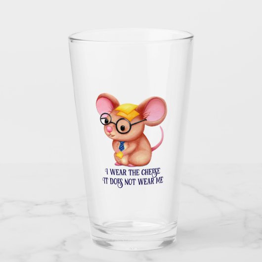 Furry Cheese Man Business Mouse Tie Glasses Nerdy Glas (Voorkant)