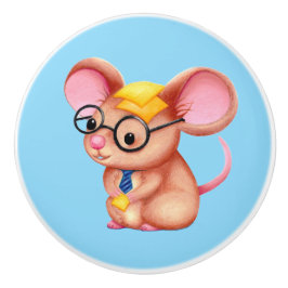 Furry Cheese Man Business Mouse Tie Glasses Nerdy Keramische Knop