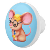 Furry Cheese Man Business Mouse Tie Glasses Nerdy Keramische Knop (Rechts)