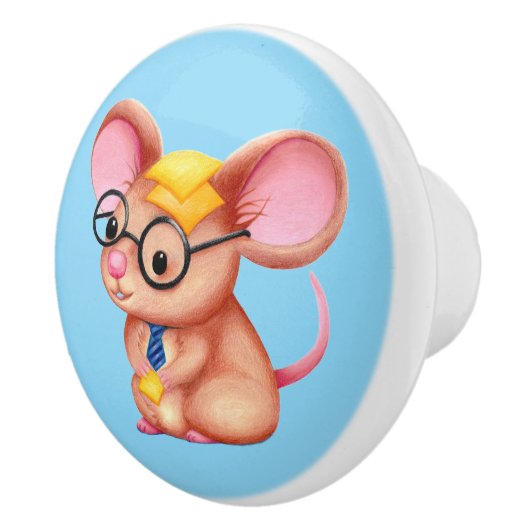 Furry Cheese Man Business Mouse Tie Glasses Nerdy Keramische Knop (Rechts)