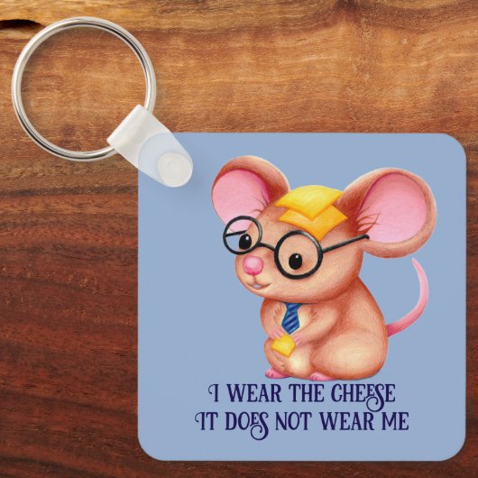 Furry Cheese Man Business Mouse Tie Glasses Nerdy Sleutelhanger (Voorkant)